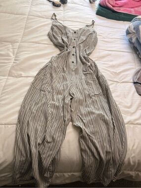 Dress Forum Black and White Striped Spaghetti-Strap Jumpsuit